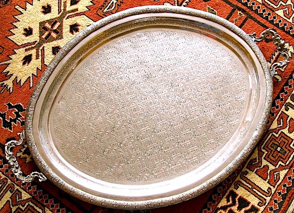 Moroccan tray vintage silver